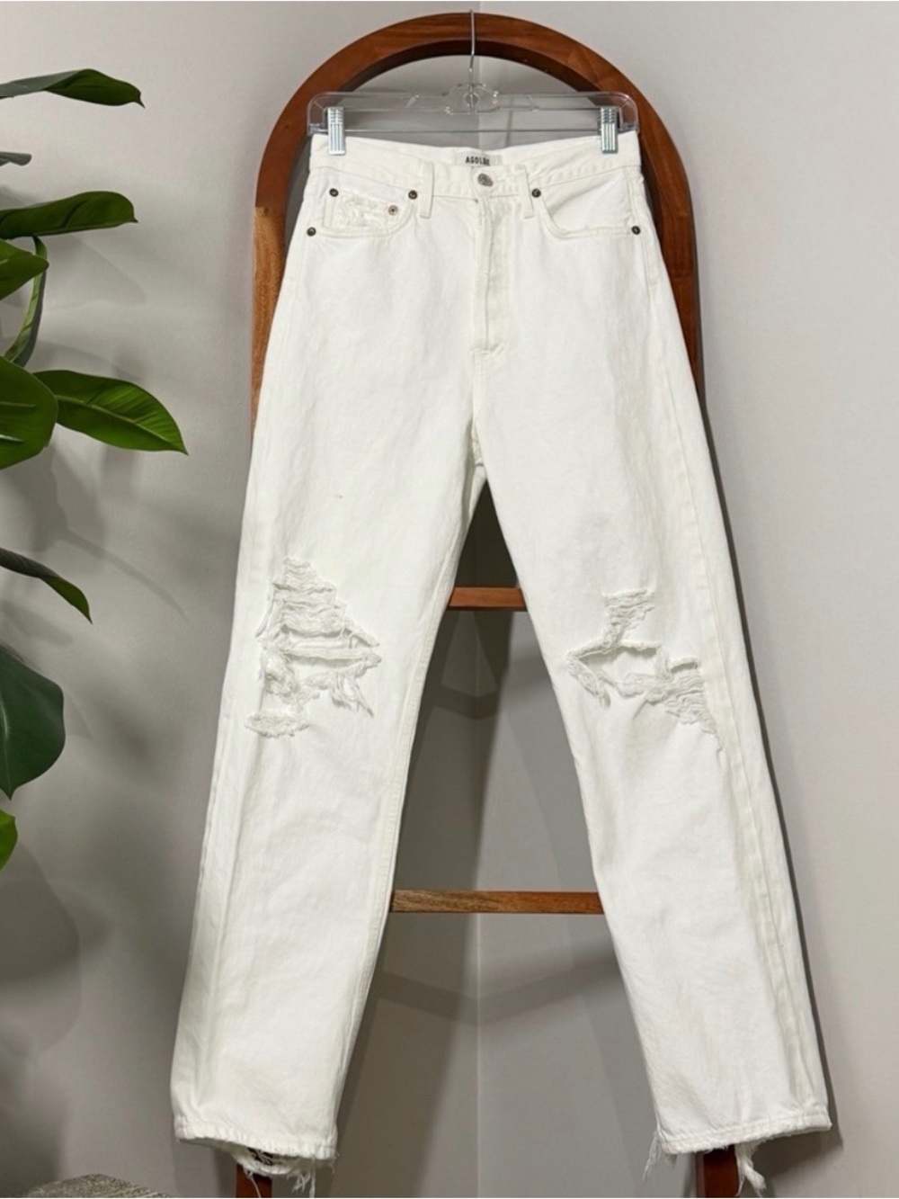 Agolde 24 White Distressed 90s Mid Rise Loose Fit Jeans USA Made